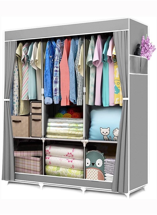 Arabest Wardrobe Portable Wardrobe,Canvas Wardrobe,Clothes Closet Storage Organizer with 3 Hanging Rail and Side Pockets,Fabric Wardrobes for Bedroom Clothing  - Image 1