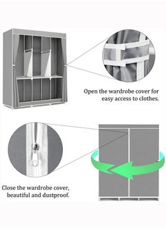 Arabest Wardrobe Portable Wardrobe,Canvas Wardrobe,Clothes Closet Storage Organizer with 3 Hanging Rail and Side Pockets,Fabric Wardrobes for Bedroom Clothing  - Image 2