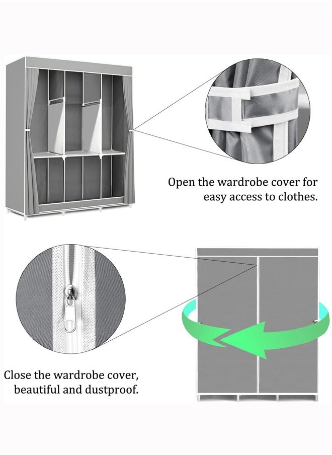 Arabest Wardrobe Portable Wardrobe,Canvas Wardrobe,Clothes Closet Storage Organizer with 3 Hanging Rail and Side Pockets,Fabric Wardrobes for Bedroom Clothing  - Image 2