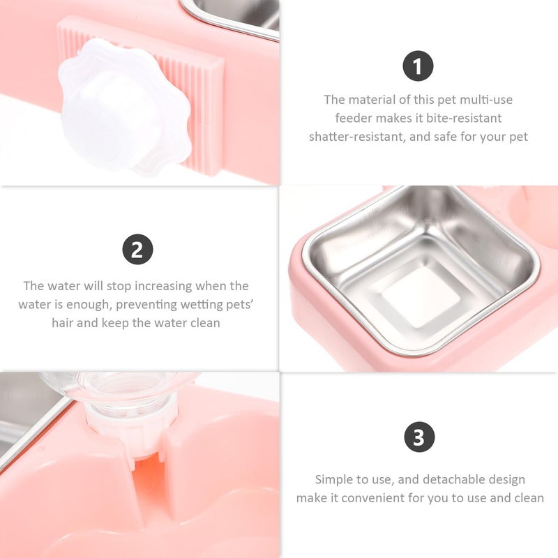 Detachable Pet Feeder with Dual Raised Bowls Anti Fall Hanging Cat Dog Bowl Set Pink - Image 4