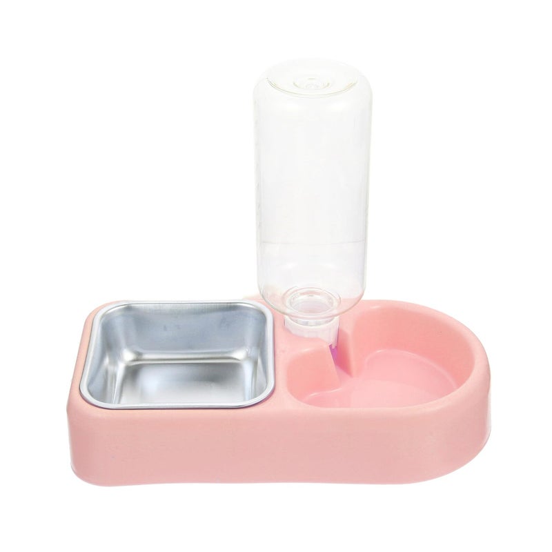 Detachable Pet Feeder with Dual Raised Bowls Anti Fall Hanging Cat Dog Bowl Set Pink - Image 2