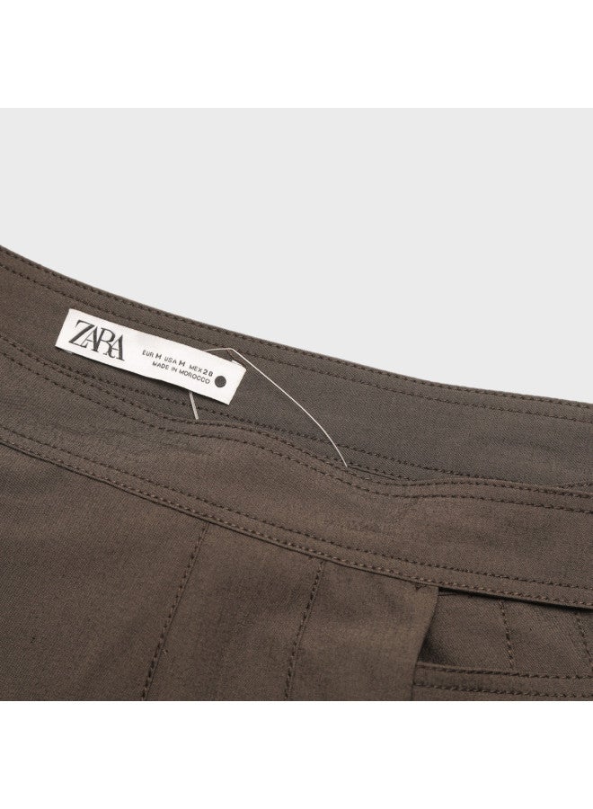 Zara Vintage Fashion Double Belt Design A-line Pleated Midi Skirt - Image 4