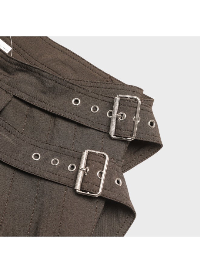 Zara Vintage Fashion Double Belt Design A-line Pleated Midi Skirt - Image 5