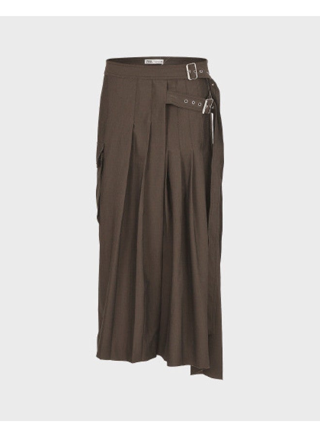 Zara Vintage Fashion Double Belt Design A-line Pleated Midi Skirt - Image 1