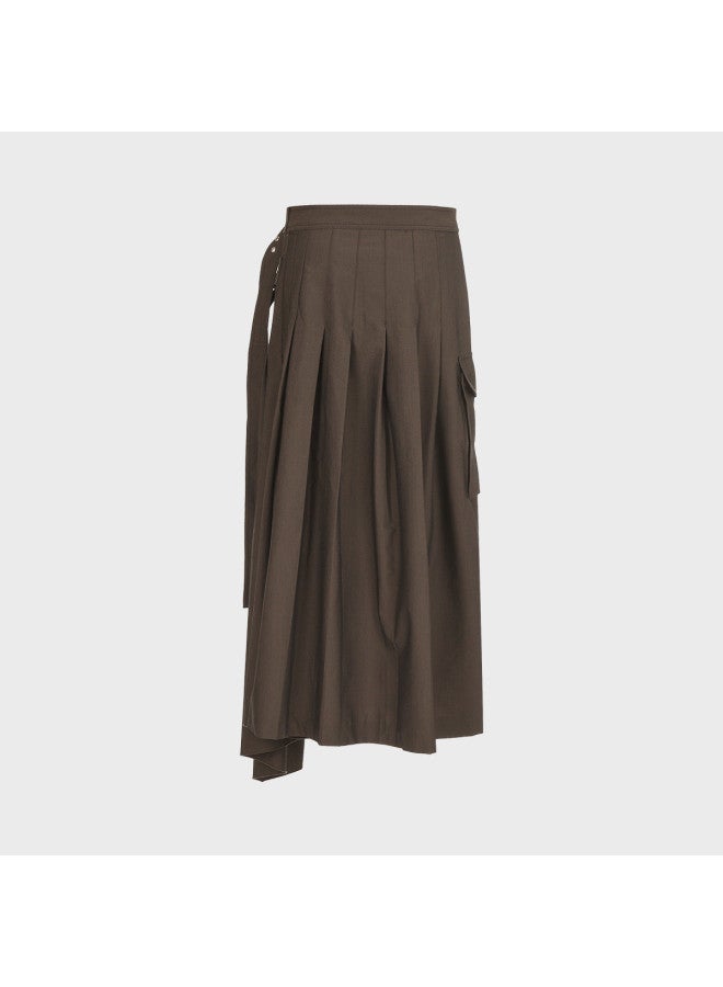 Zara Vintage Fashion Double Belt Design A-line Pleated Midi Skirt - Image 3
