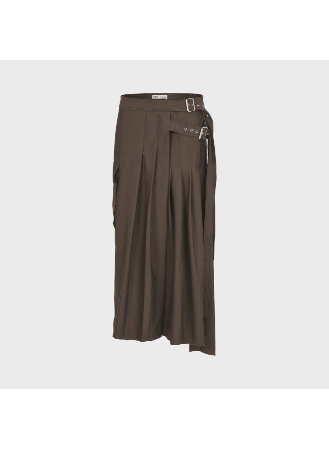 Zara Vintage Fashion Double Belt Design A-line Pleated Midi Skirt - Image 2