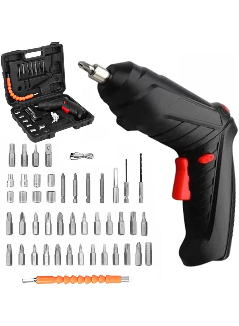 Cordless Rechargeable Electric Screwdriver 3.6V with LED Light – 47-Piece Multifunction Tool Kit for Furniture Assembly, Bicycle Repair, DIY, and Home Maintenance – USB Charging – Black - Image 2