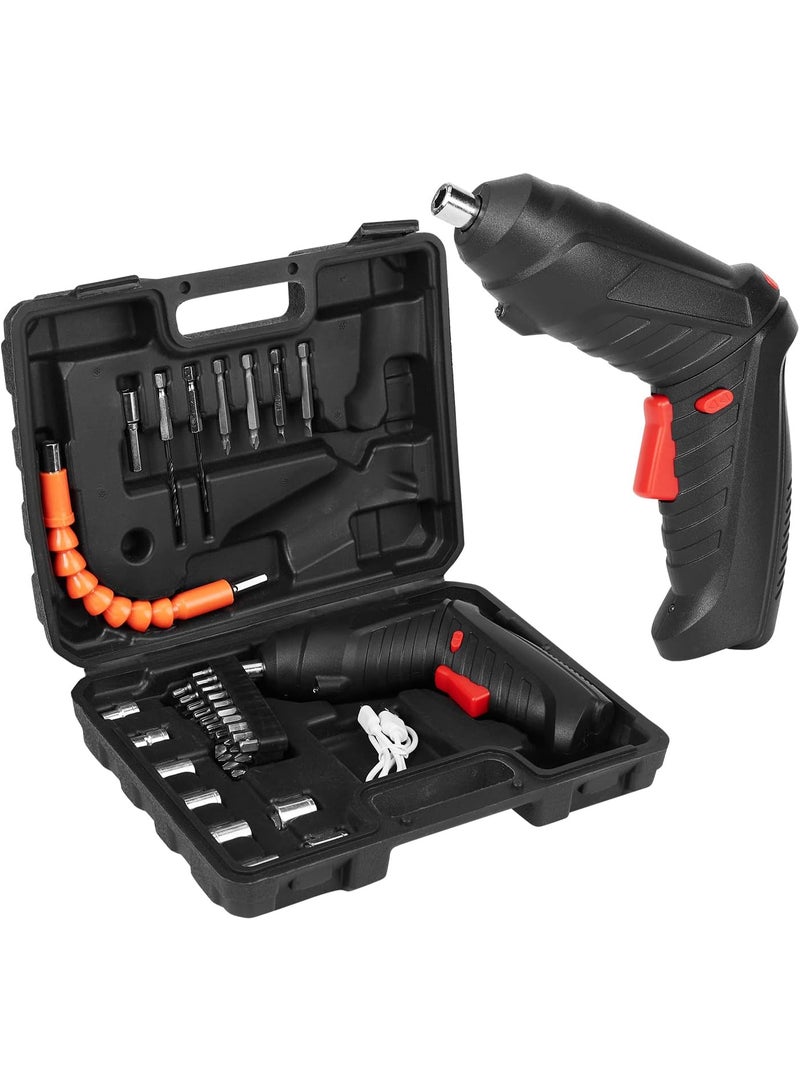 Cordless Rechargeable Electric Screwdriver 3.6V with LED Light – 47-Piece Multifunction Tool Kit for Furniture Assembly, Bicycle Repair, DIY, and Home Maintenance – USB Charging – Black - Image 1