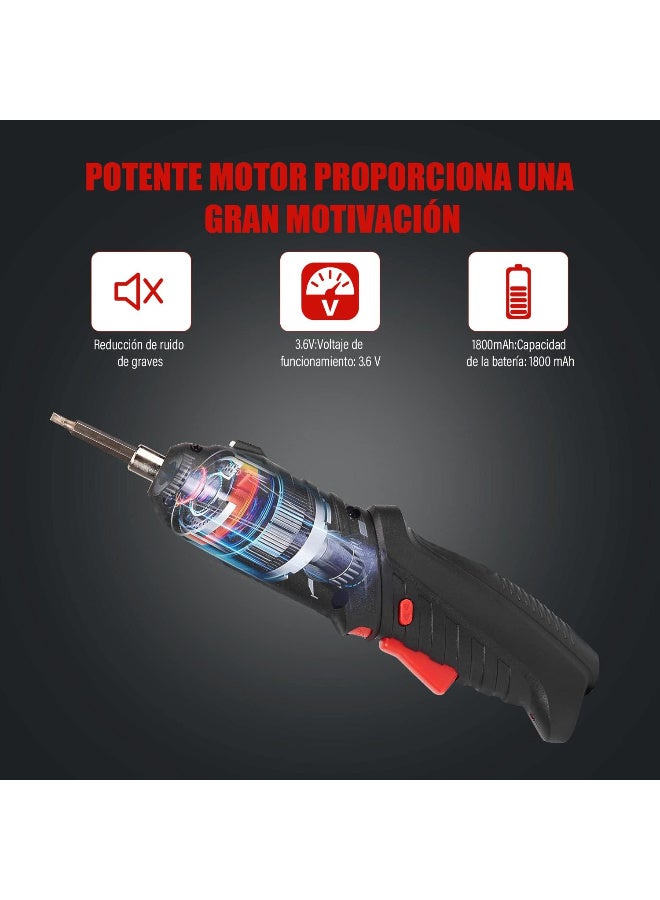 Cordless Rechargeable Electric Screwdriver 3.6V with LED Light – 47-Piece Multifunction Tool Kit for Furniture Assembly, Bicycle Repair, DIY, and Home Maintenance – USB Charging – Black - Image 5