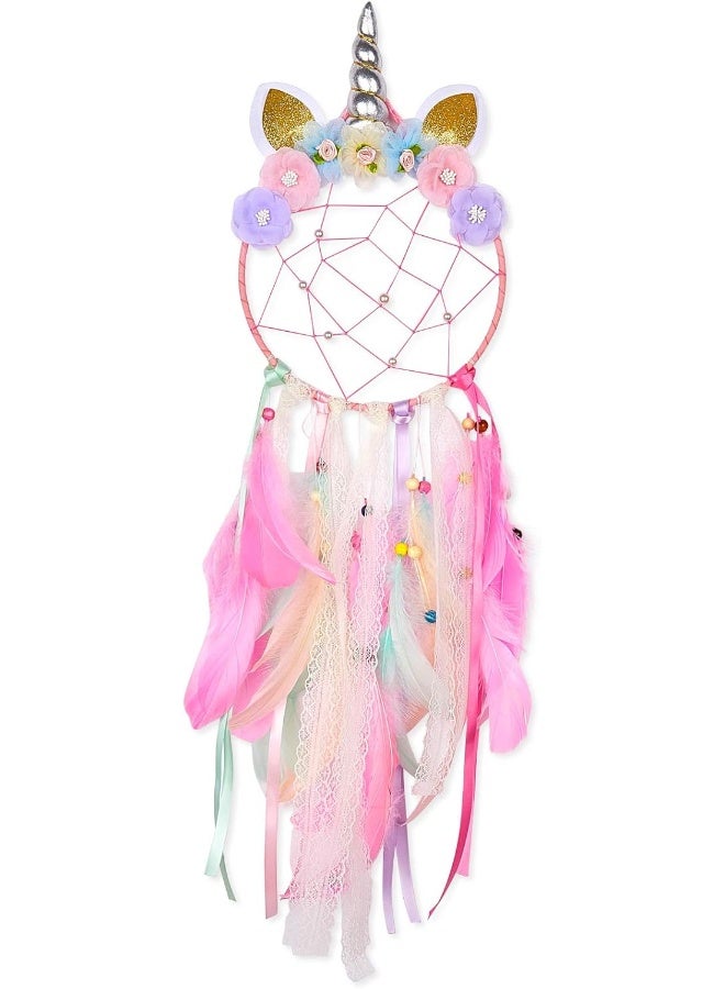 QtGirl Dream Catchers for Kids Unicorn Feather Wall Decor for Girls Bedroom Flower Wall Hanging Decoration  - Image 1