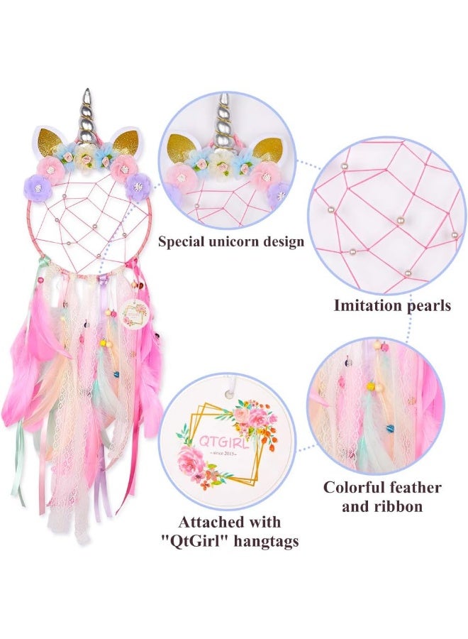 QtGirl Dream Catchers for Kids Unicorn Feather Wall Decor for Girls Bedroom Flower Wall Hanging Decoration  - Image 5