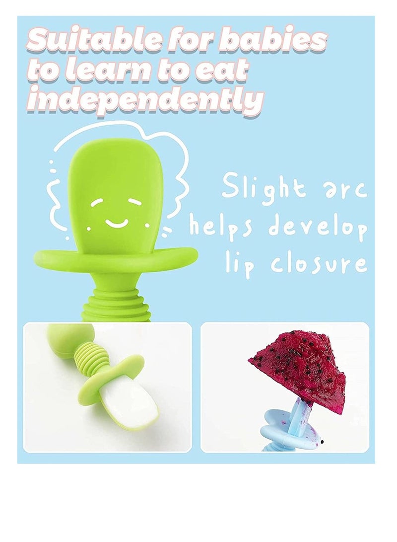 Baby Fork and Spoon, Silicone Spoons First Stage, Toddler Utensils for Led Weaning, Chewable Self Feeding, Anti-Choke, BPA-Free (6 Pcs, Green, Pink, Blue) - Image 3