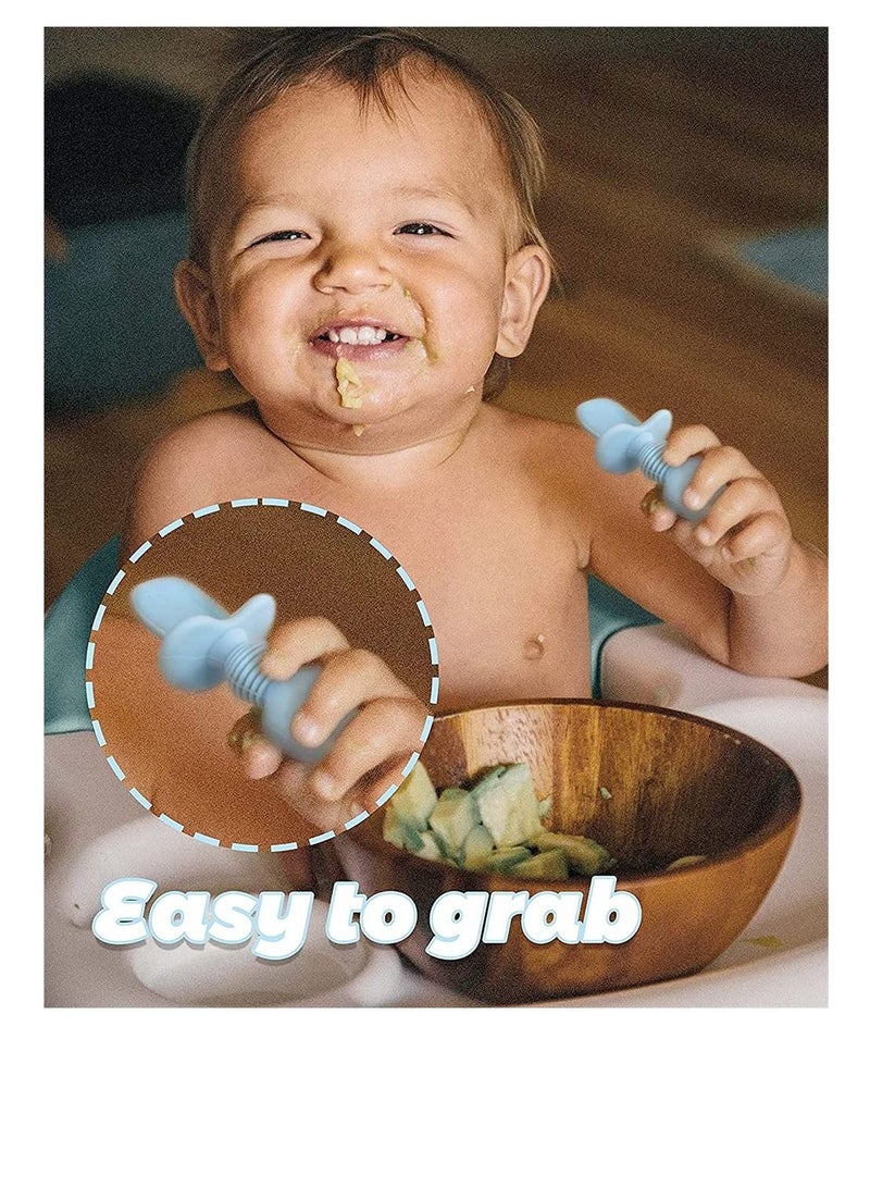 Baby Fork and Spoon, Silicone Spoons First Stage, Toddler Utensils for Led Weaning, Chewable Self Feeding, Anti-Choke, BPA-Free (6 Pcs, Green, Pink, Blue) - Image 4