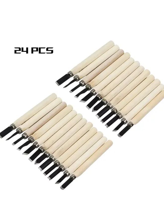 24 Pcs Heavy Duty Carbon Steel Wood Carving Chisels Professional Woodworking Tools - Image 1