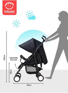 hibobi Lightweight Baby Stroller with Mosquito Net – Foldable and Travel-Friendly with High-Quality-Black  - Image 2