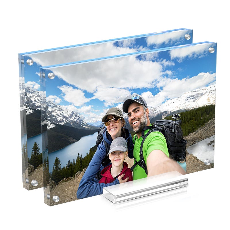 إطار صور أكريليك JUOIFIP 5x7 بوصة 2 عبوة إطار صور مغناطيسي شفاف إطار قائم مزدوج الجانب إطار أكريليك عائم حديث إطار شهادات للعائلة المكتب الكلية