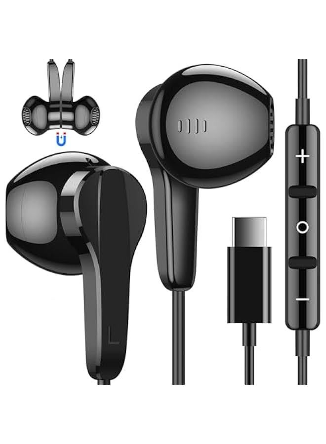 USB C Headphones, Wired Earbuds with Built-in Remote to Control Music, Phone Calls, and Volume, Ear Wired Earbuds, Magnetic USB-C Earbuds Cpatible with Samsung S22+ Ultra S23 - Image 1