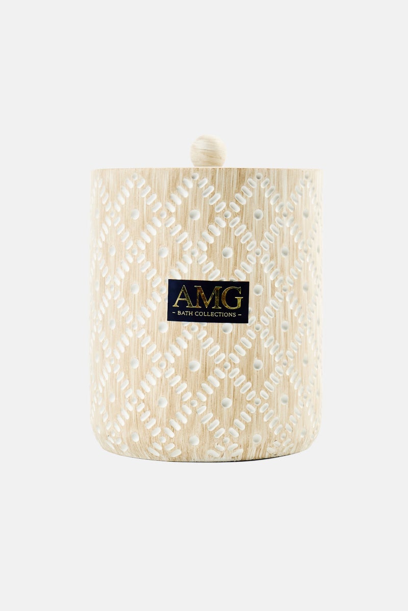 AMG Ceramic Dotted Lattice Cotton Storage Holder, Beige - Image 1