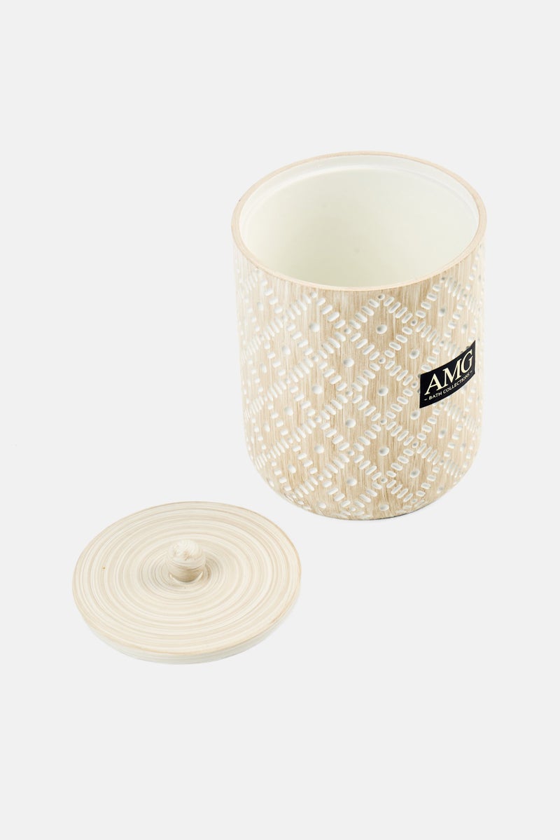 AMG Ceramic Dotted Lattice Cotton Storage Holder, Beige - Image 2