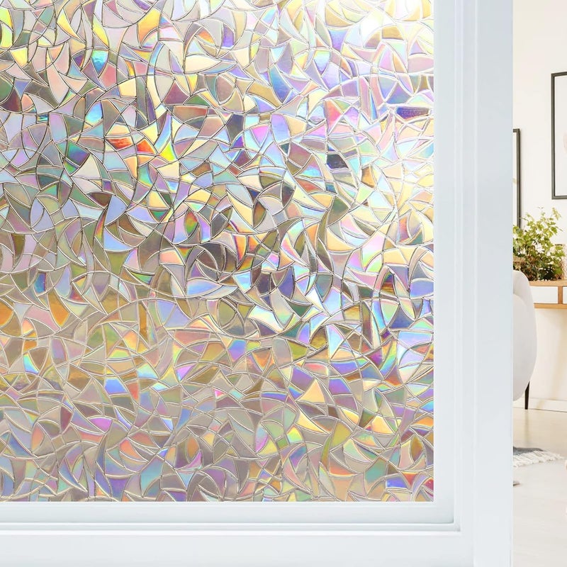 Haton Window Privacy Film, Stained Glass Rainbow Film Decorative Window Clings, Static Cling Sun Blocking Stickers Decals Coverings Tint for Home Heat Control, Non-Adhesive 29.5" x 157.4" - Image 1