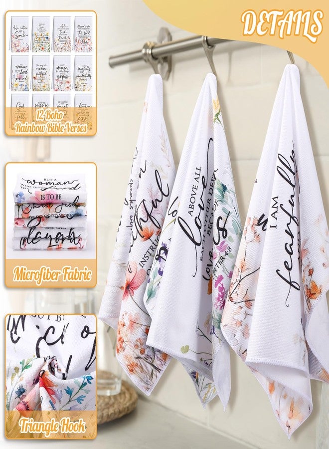 FuWeave 12 Pcs Father's Day Religious Christian Kitchen Dish Towel Christian Gifts for Women Men Bible Verse Dishcloth Absorbent Scripture Tea Towel for Housewarming(Watercolor,Wildflower) - Image 3