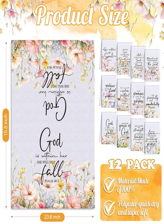 FuWeave 12 Pcs Father's Day Religious Christian Kitchen Dish Towel Christian Gifts for Women Men Bible Verse Dishcloth Absorbent Scripture Tea Towel for Housewarming(Watercolor,Wildflower) - Image 2