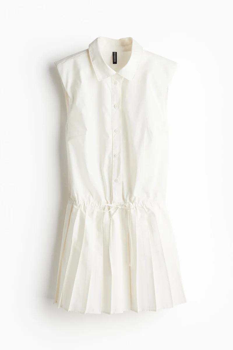H&M Pleated-skirt shoulder-pad dress