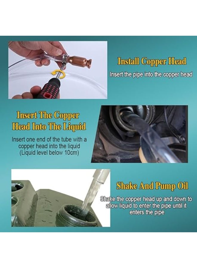 مضخة سيفونية يدوية متعددة الاستخدامات لانتقال الوقود والماء وأسلوب منقول للطاقة ختم برونزية مجموعة ماسح برونز بخوذة برونزية واحدة وشlangen 1.5 م و مطرقة مناسبة للماء والسوائل والغاز والصرف من الخزانات والمائية لنقل الوقود للسيارة والمستخدم المنزلي - Image 2