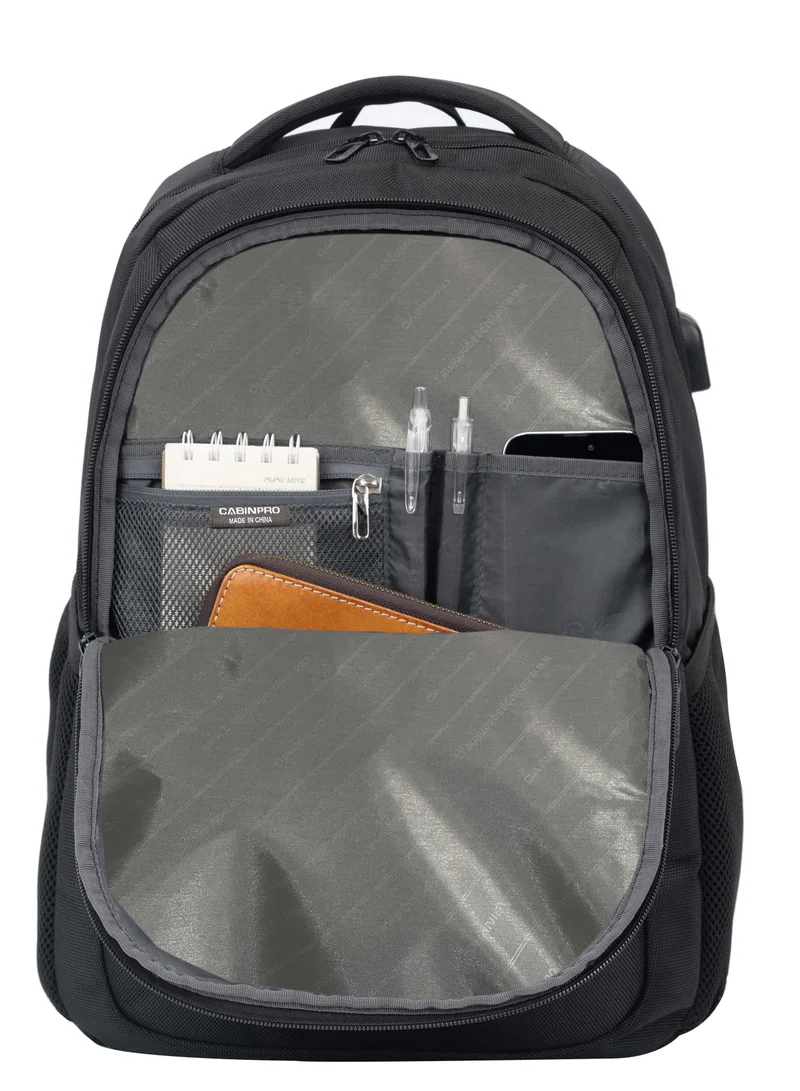 كابينبرو Premium Backpack Water Resistant Daypack with Built-in USB port for Men and Women on Casual Business School College Travel CP014 Black