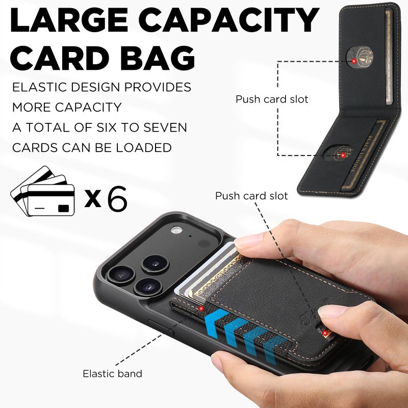 Suteni For Iphone 17 Pro H17 Litchi Texture Leather Magsafe Detachable Wallet Phone Case(Black) - Image 3