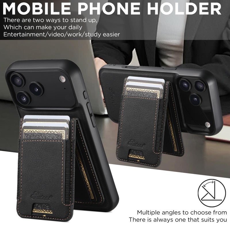 Suteni For Iphone 17 Pro H17 Litchi Texture Leather Magsafe Detachable Wallet Phone Case(Black) - Image 4