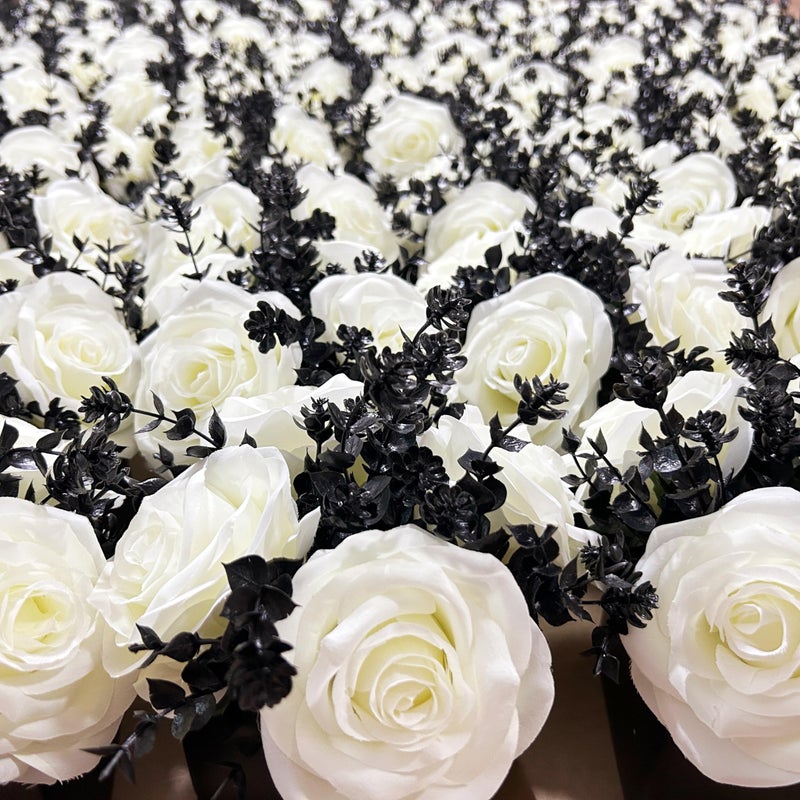 LADADA Artificial Flowers with Small Ceramic Vases, Roses in Vases Plastic Artificial Flowers and Plants,Used for Home Office Wedding Decoration, Table Decoration(White+Black) - Image 5