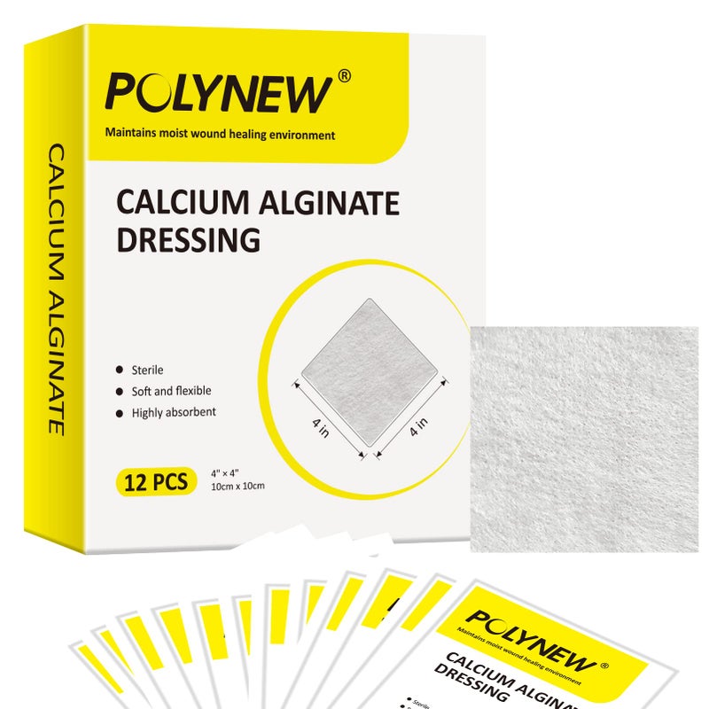Polynew Calcium Alginate Wound Dressing 4 x 412 PcsBox Soft and Highly Absorbent Pads Home Health Care Medical Supplies for Wound Care