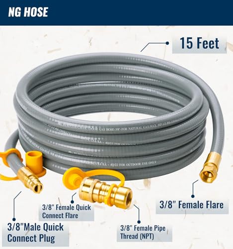 CALPOSE 15 Feet 3/8 inch ID Natural Gas Grill Hose with Quick Connect Fittings, Natural Gas Line for Grill, Pizza Oven, Heater and More Low Pressure Appliance - Image 2