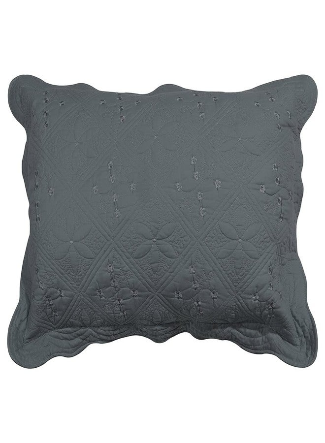 XSlive Solid Color 100% Cotton Quilted Pillow Shams Set of 2 Floral Embroidery Bed Pillow Shams Soft Pillow Covers (Dark Gray,16"x24") - Image 3