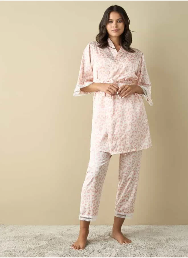 FAV All-Over Animal Print Robe with Camisole and Pyjamas