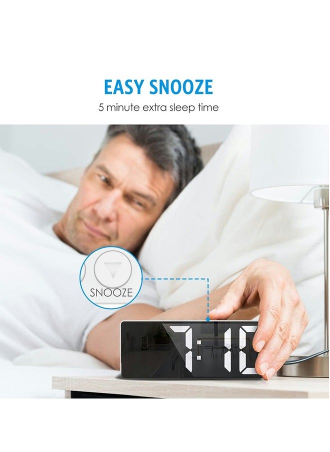 ShebSheb - Digital Alarm Clock with Temperature Display,Voice Control LED Clock（White） - Image 1
