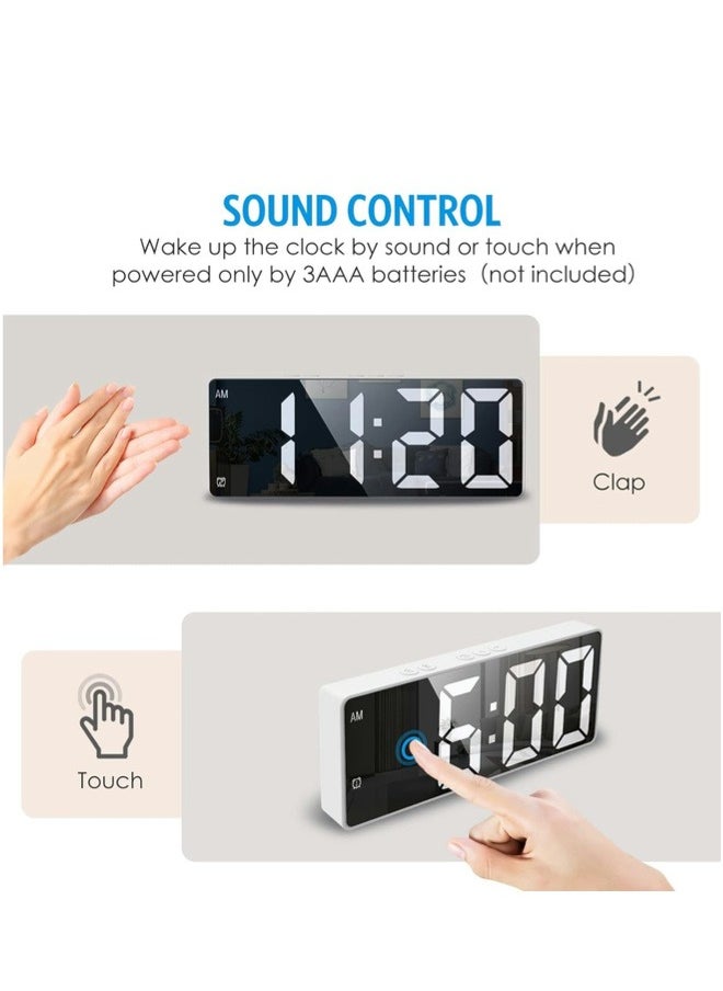 ShebSheb - Digital Alarm Clock with Temperature Display,Voice Control LED Clock（White） - Image 1