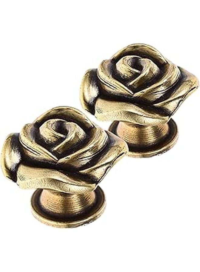 Vintage Rose Metal Cabinet Knobs 35mm Antique Wardrobe Door Handles 2 Pack - Image 1