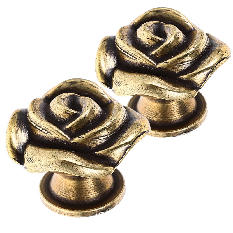 Vintage Rose Metal Cabinet Knobs 35mm Antique Wardrobe Door Handles 2 Pack - Image 2