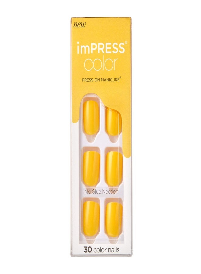 Impress KISS imPRESS No Glue Mani Press On Nails, Color, 'YOLO', Yellow, Short Size, Squoval Shape, Includes 30 Nails, Prep Pad, Instructions Sheet, 1 Manicure Stick, 1 Mini File - Image 1