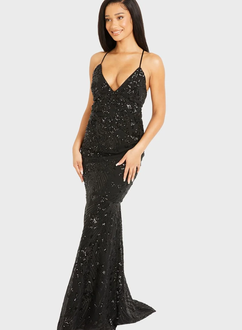 QUIZ Sequin Lace Detail Dress