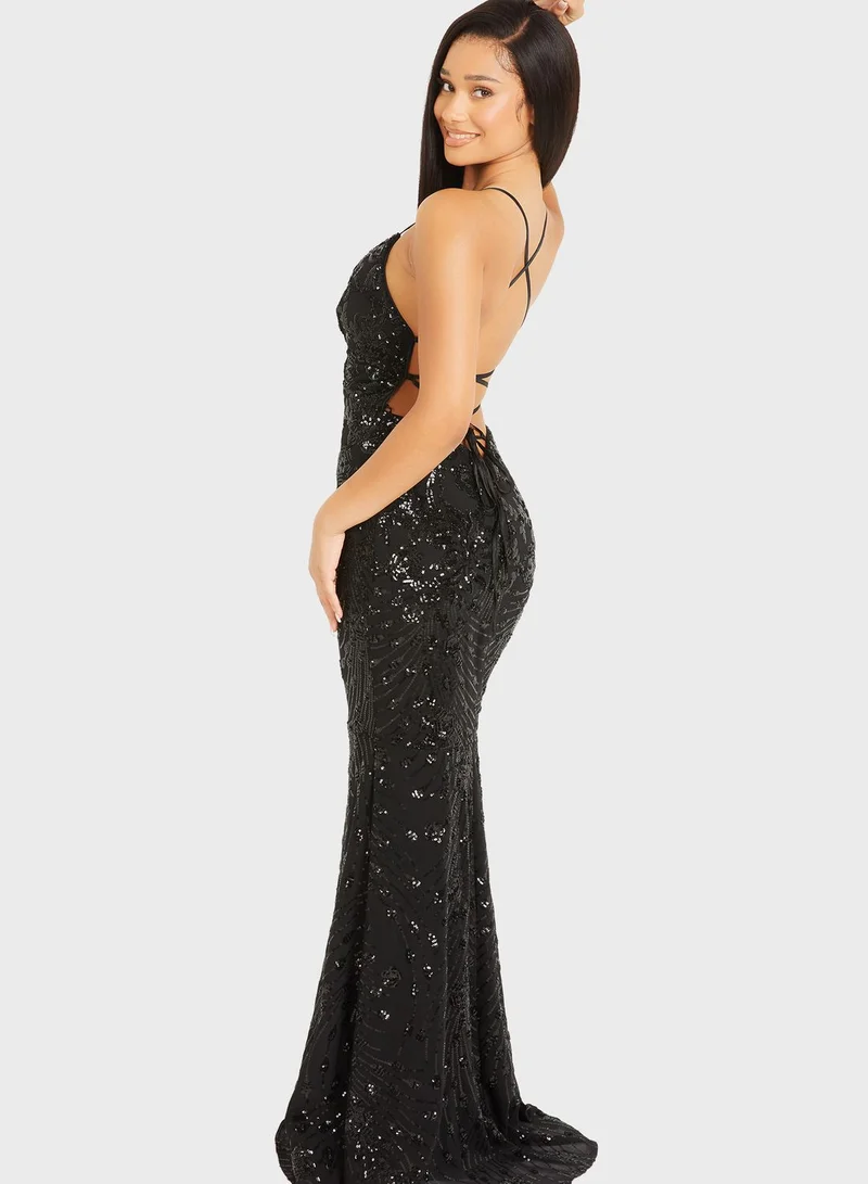 QUIZ Sequin Lace Detail Dress