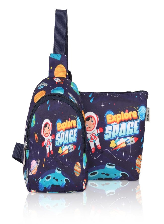 Echo Boomers Explore Space Print Crossbody Sling Bag Combo For Children | Adjustable Backpack, Waterproof, Anti-Theft, Lightweight, Travel & Outdoor Adventure Gear - Image 1