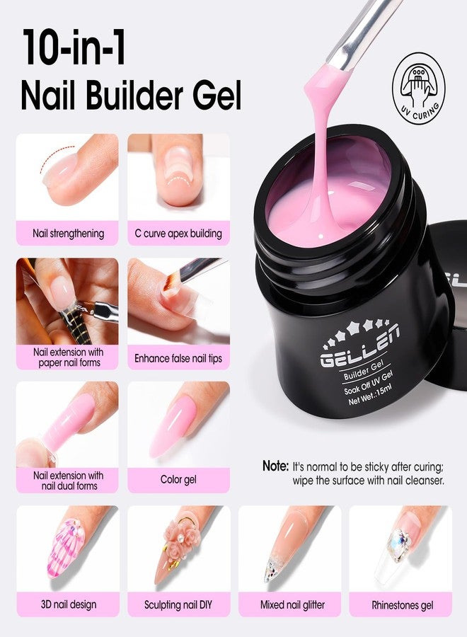 GELLEN Builder Gel Set for Nails,10 In 1 Hard Nail Extension Poly Gel Soak Off UV Polish Set 4 Colors Clear Milky White Classic Pink Nude Apex Sculpting Thickening Nails Salon Home Manicure - Image 3