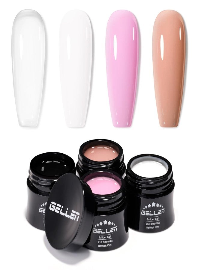 GELLEN Builder Gel Set for Nails,10 In 1 Hard Nail Extension Poly Gel Soak Off UV Polish Set 4 Colors Clear Milky White Classic Pink Nude Apex Sculpting Thickening Nails Salon Home Manicure - Image 1
