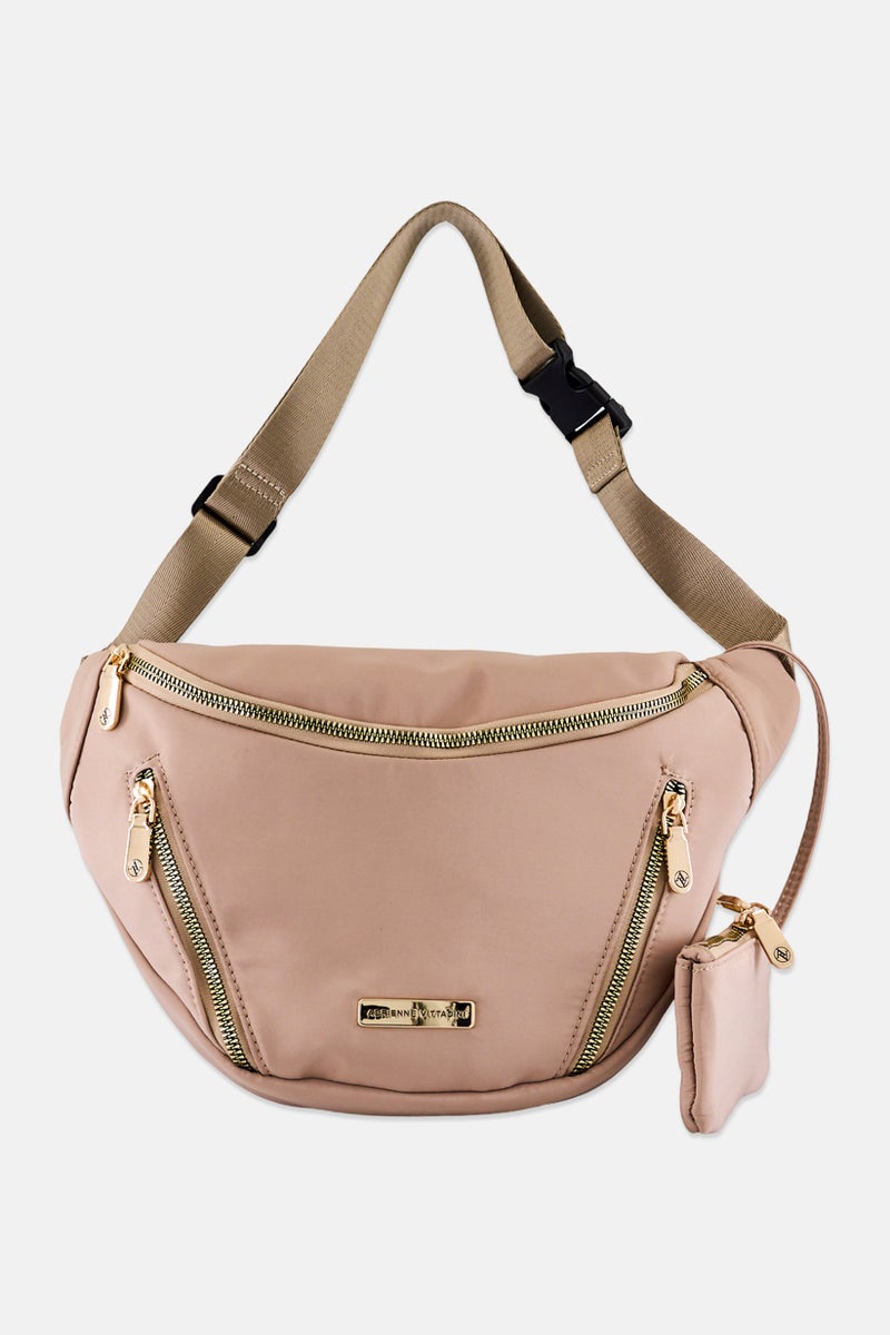 ADRIENNE VITTADINI Women Brand Logo Fanny Pack Bag With Coin Purse, Taupe - Image 1