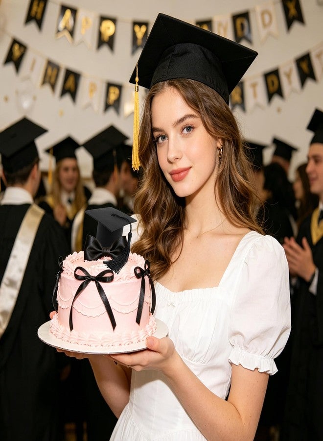 Hftjtsa Black Congrats Grad Cake Topper Graduation Cap Bow Design for Class Themed Party Decorations - Image 5