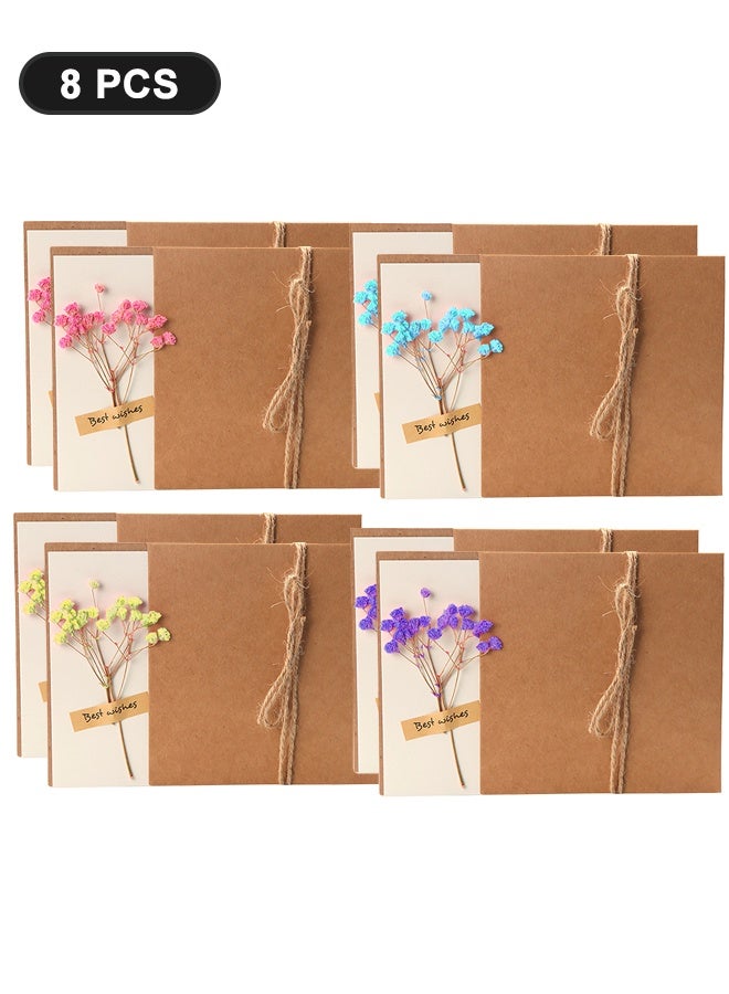 Ant 8 PCS 7"x5" Dried Flowers Greeting Cards, Babysbreath Handmade Blank Note Card Flower Invitation Card with Envelopes Vintage Thank You Card for Birthday Party, Wedding, Graduate - Image 1