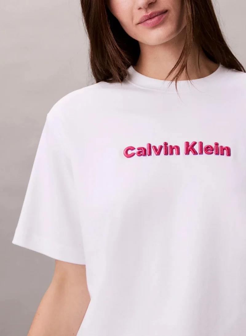 Calvin Klein Jeans Brilliant White Embroidered Logo Graphic Classic T-Shirt for Women | Best Price UAE